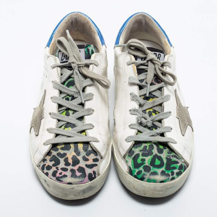 Pre Owned Golden Goose Multicolor Leather and Suede  Super Star Low Top Sneakers Size 39