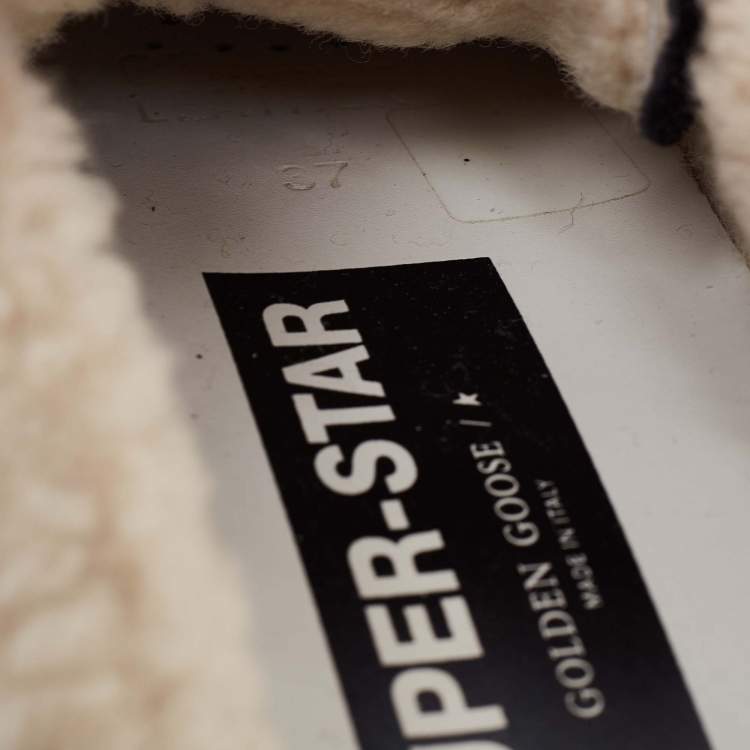 Pre Owned Golden Goose Black Leather and Shearling Super Star Sneakers Size 37