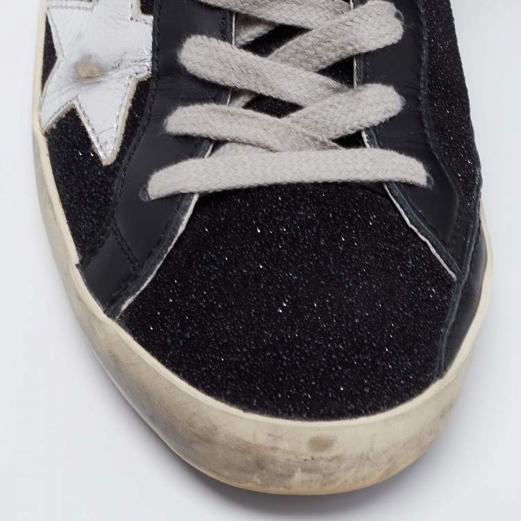 Pre Owned Golden Goose Black Leather and Shearling Super Star Sneakers Size 37