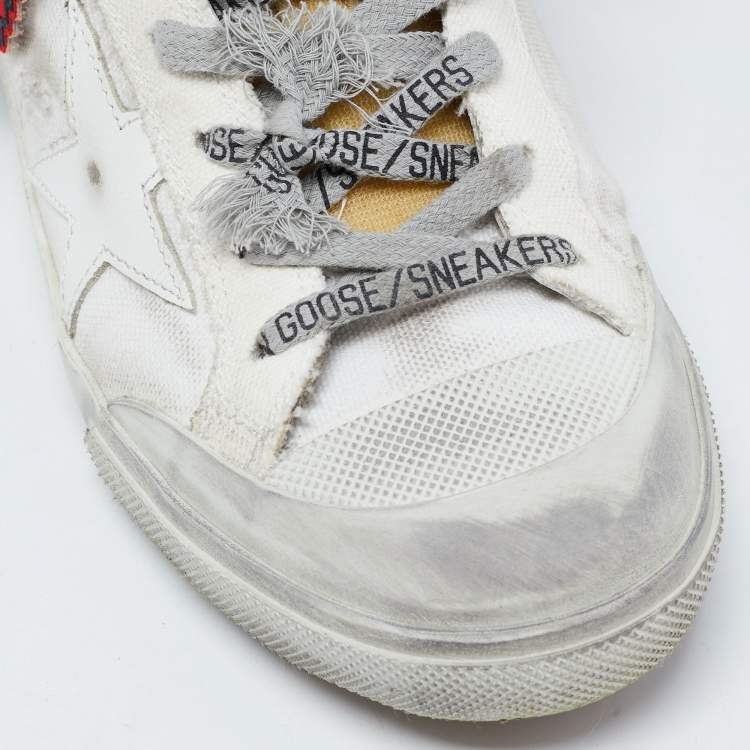 Pre Owned Golden Goose White Canvas Velcro Appliques Super Star Sneakers Size 39