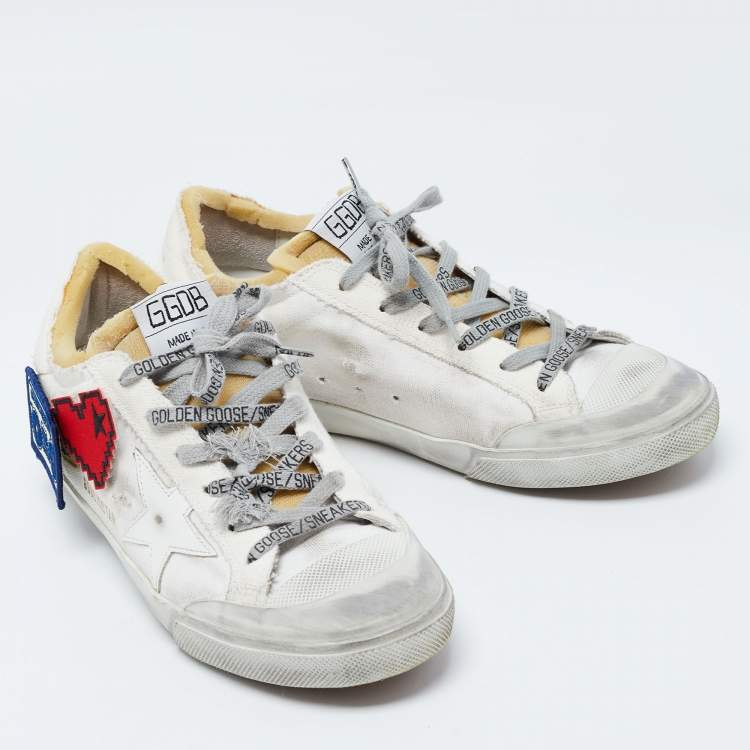 Pre Owned Golden Goose White Canvas Velcro Appliques Super Star Sneakers Size 39