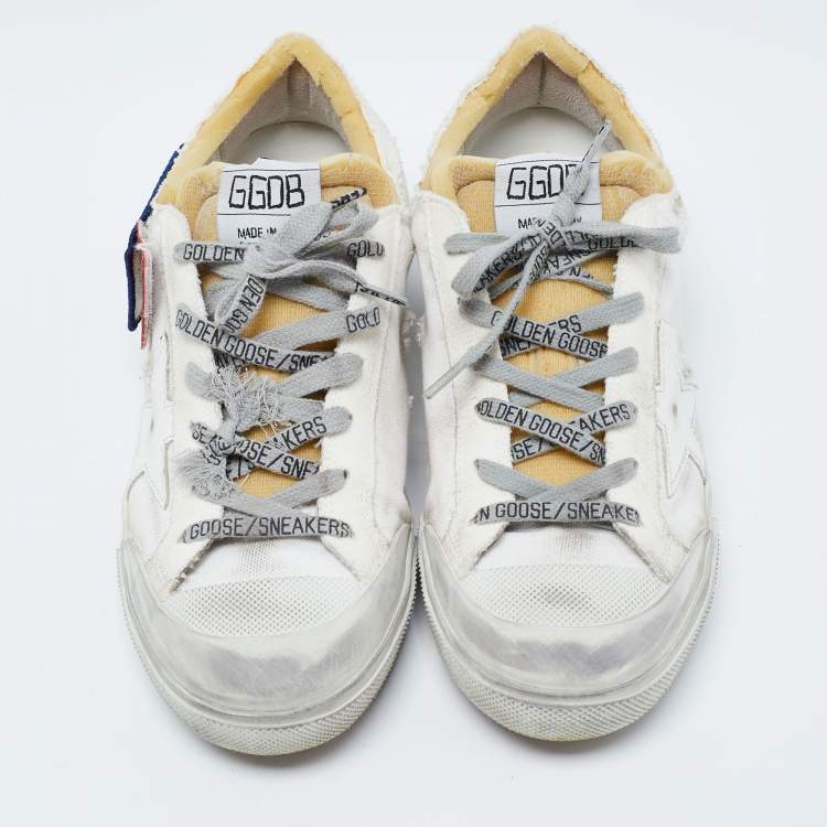 Pre Owned Golden Goose White Canvas Velcro Appliques Super Star Sneakers Size 39