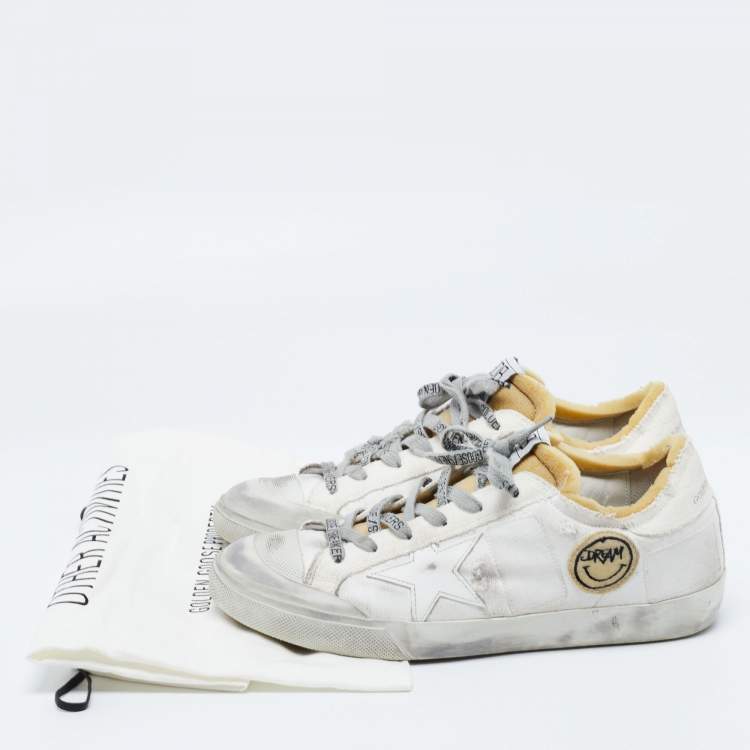 Pre Owned Golden Goose White Canvas Velcro Appliques Super Star Sneakers Size 39