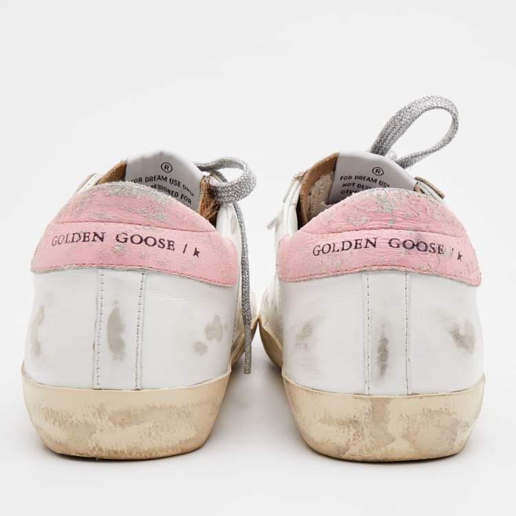 Pre Owned Golden Goose White/Pink Leather and Leopard Print Calf Hair Hi Star Sneakers Size 37