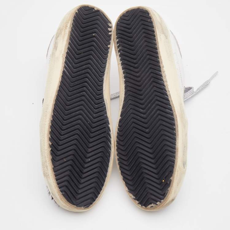 Pre Owned Golden Goose White/Pink Leather and Leopard Print Calf Hair Hi Star Sneakers Size 37