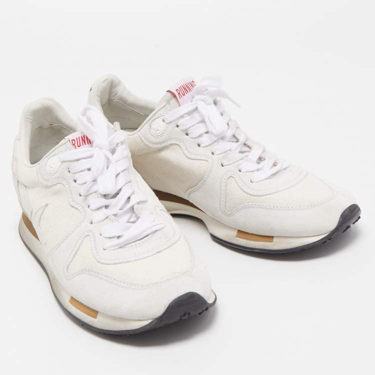 Pre Owned Golden Goose White/Grey Suede and Canvas Running Sneakers Size 38