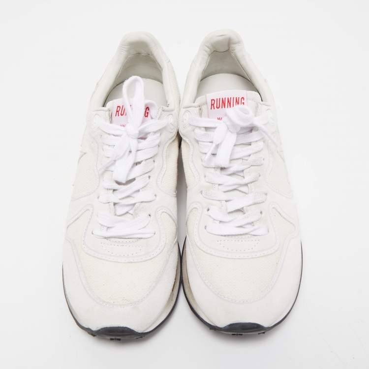 Pre Owned Golden Goose White/Grey Suede and Canvas Running Sneakers Size 38