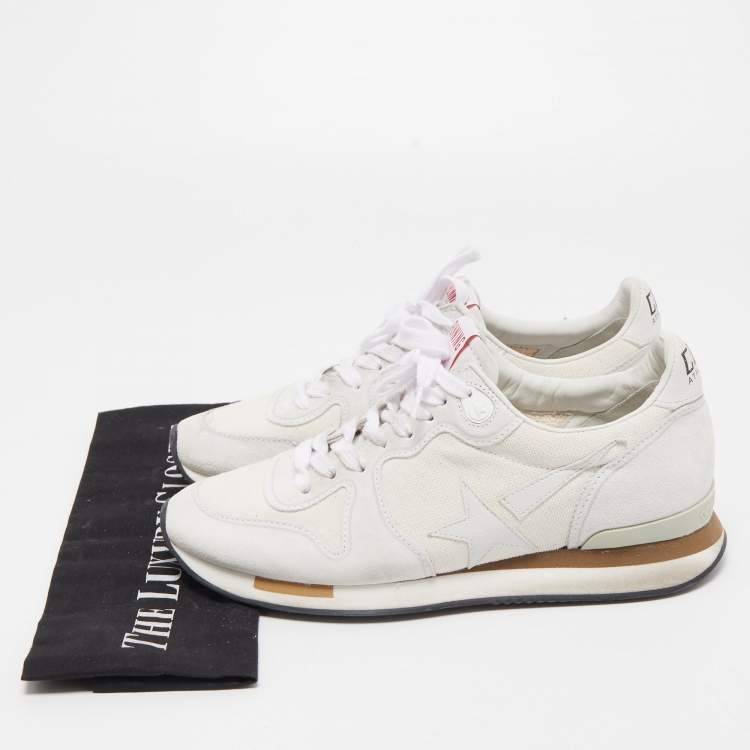 Pre Owned Golden Goose White/Grey Suede and Canvas Running Sneakers Size 38