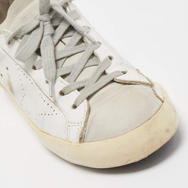 Pre Owned Golden Goose White/Grey Leather Perforated Superstar Sneakers Size 37