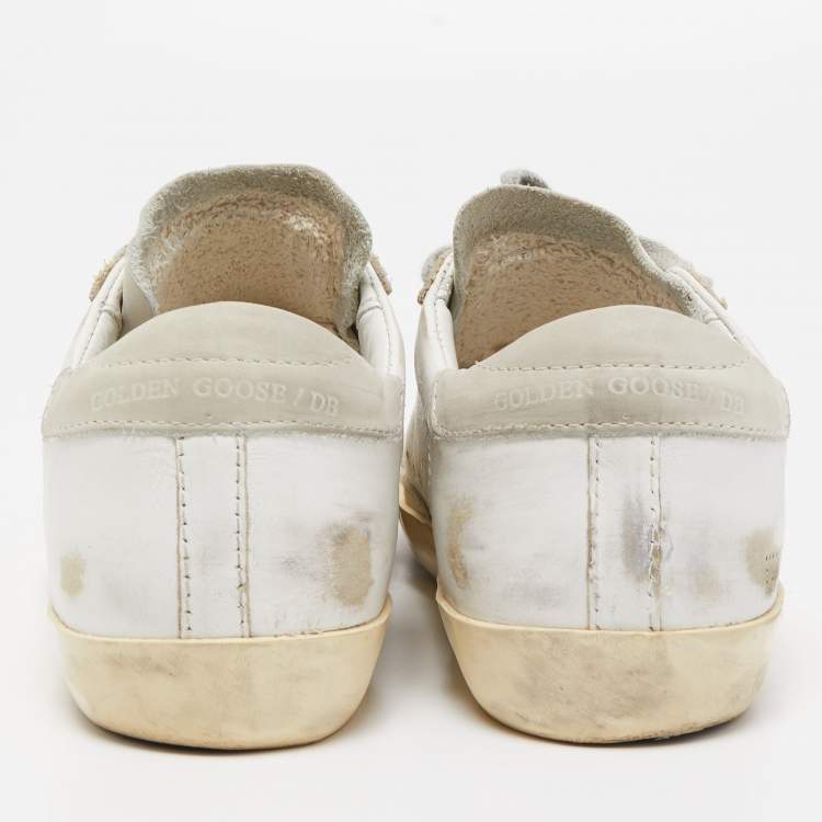 Pre Owned Golden Goose White/Grey Leather Perforated Superstar Sneakers Size 37