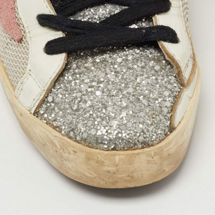 Pre Owned Golden Goose Multicolor Glitter and Leather Superstar Low Top  Sneakers Size 36