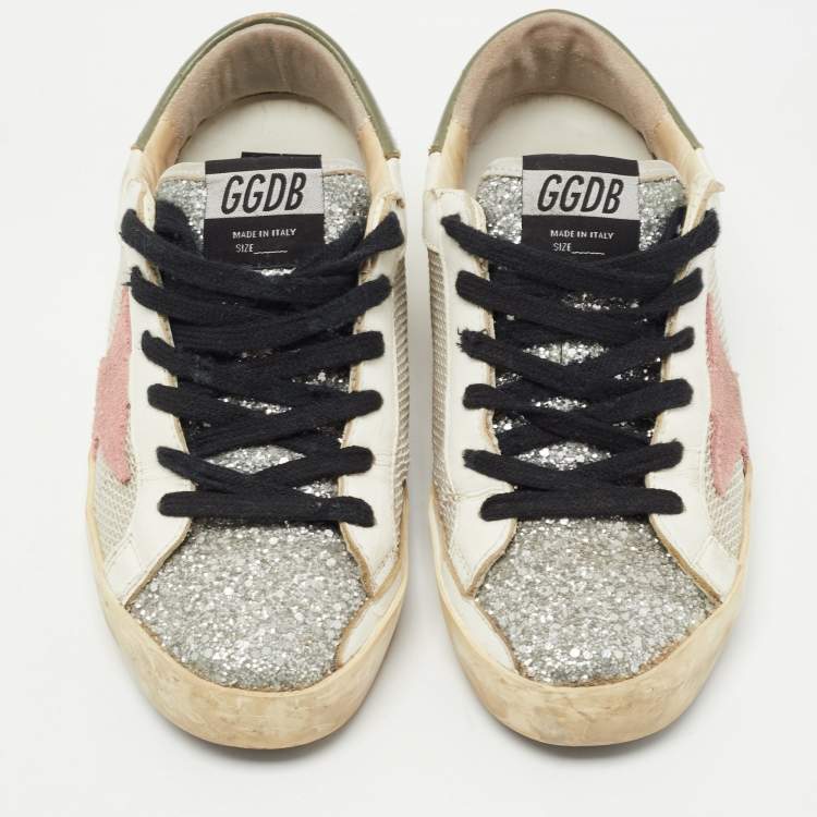 Pre Owned Golden Goose Multicolor Glitter and Leather Superstar Low Top  Sneakers Size 36