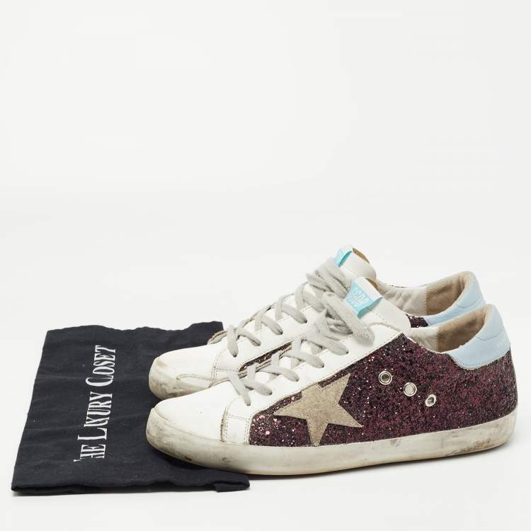 Pre Owned Golden Goose Tricolor Leather and Glitter SuperStar Sneakers Size 40