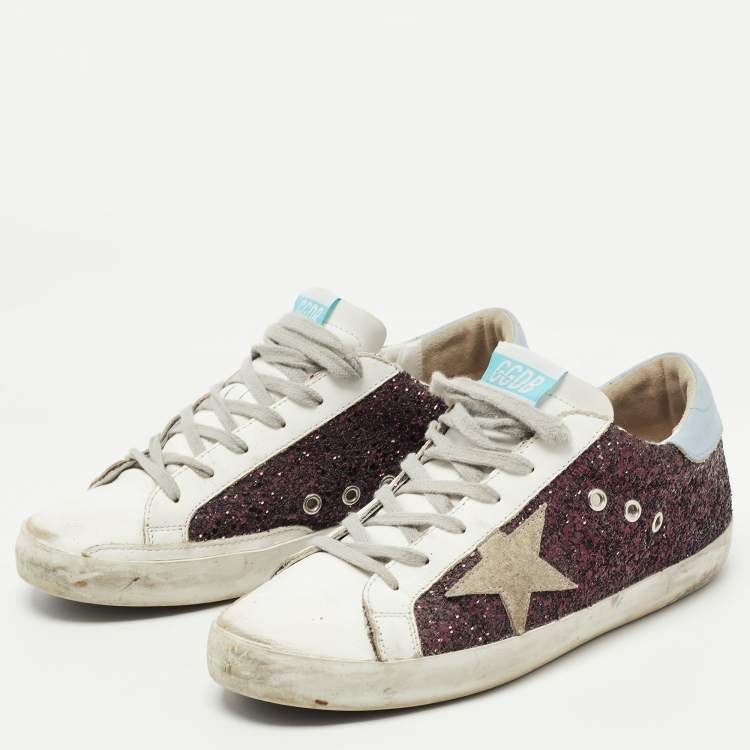 Pre Owned Golden Goose Tricolor Leather and Glitter SuperStar Sneakers Size 40