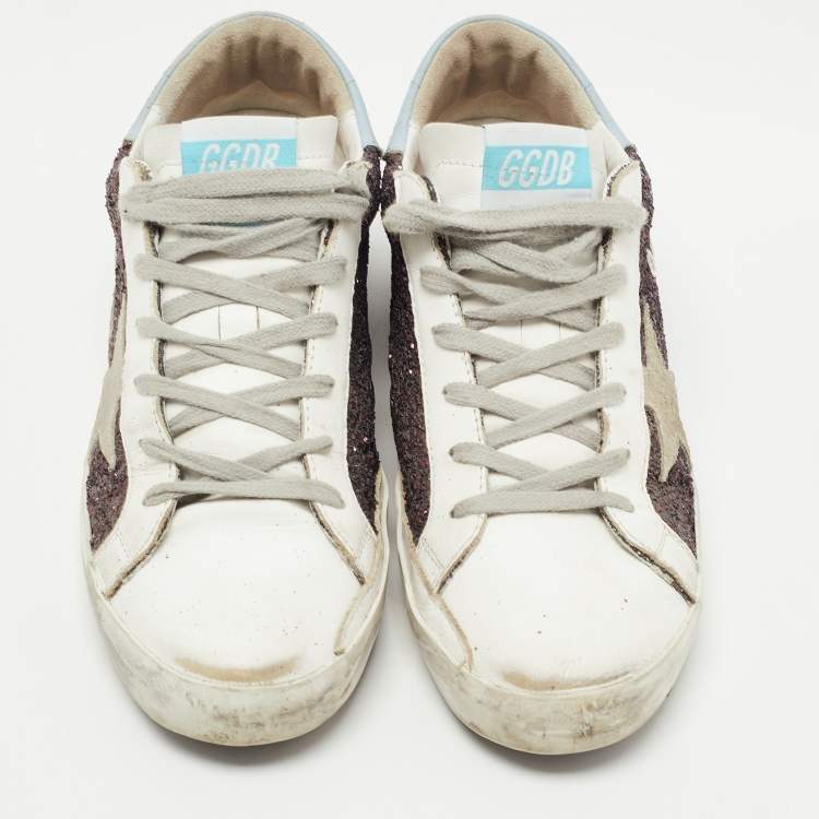 Pre Owned Golden Goose Tricolor Leather and Glitter SuperStar Sneakers Size 40