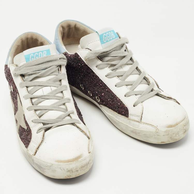 Pre Owned Golden Goose Tricolor Leather and Glitter SuperStar Sneakers Size 40
