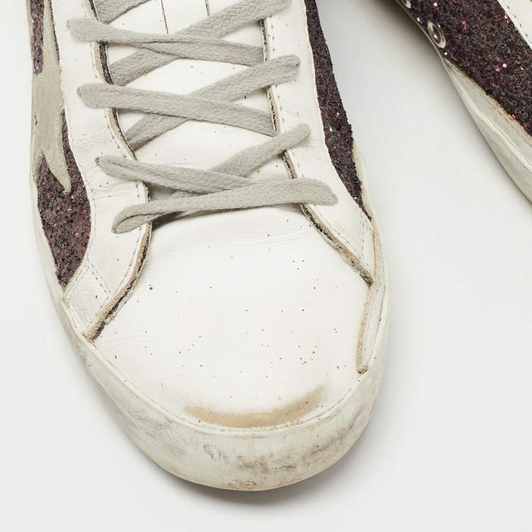Pre Owned Golden Goose Tricolor Leather and Glitter SuperStar Sneakers Size 40