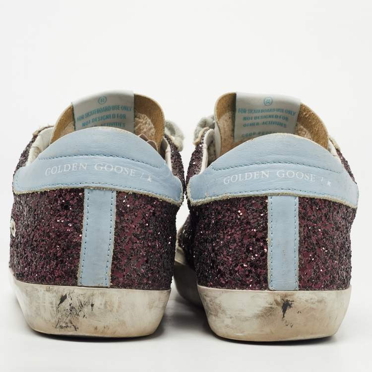 Pre Owned Golden Goose Tricolor Leather and Glitter SuperStar Sneakers Size 40