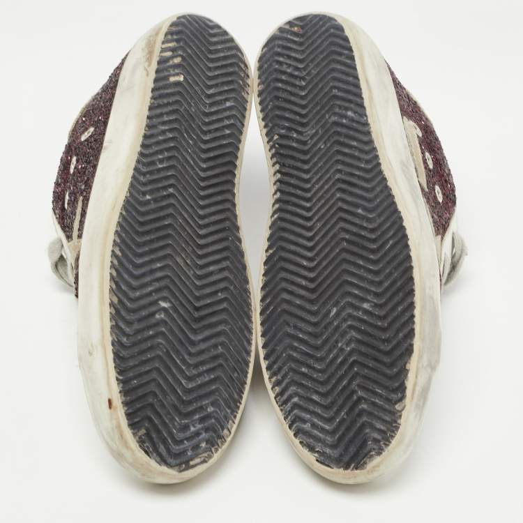 Pre Owned Golden Goose Tricolor Leather and Glitter SuperStar Sneakers Size 40