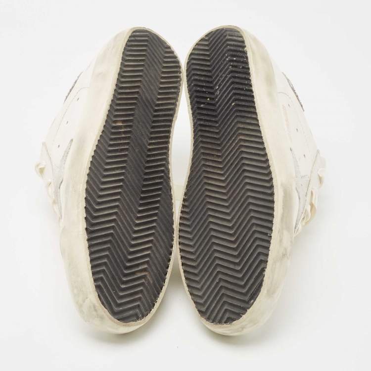 مملوكة مسبقًا Golden Goose White Leather and Glitter Detail Super Star Low Top Sneakers  Size 39