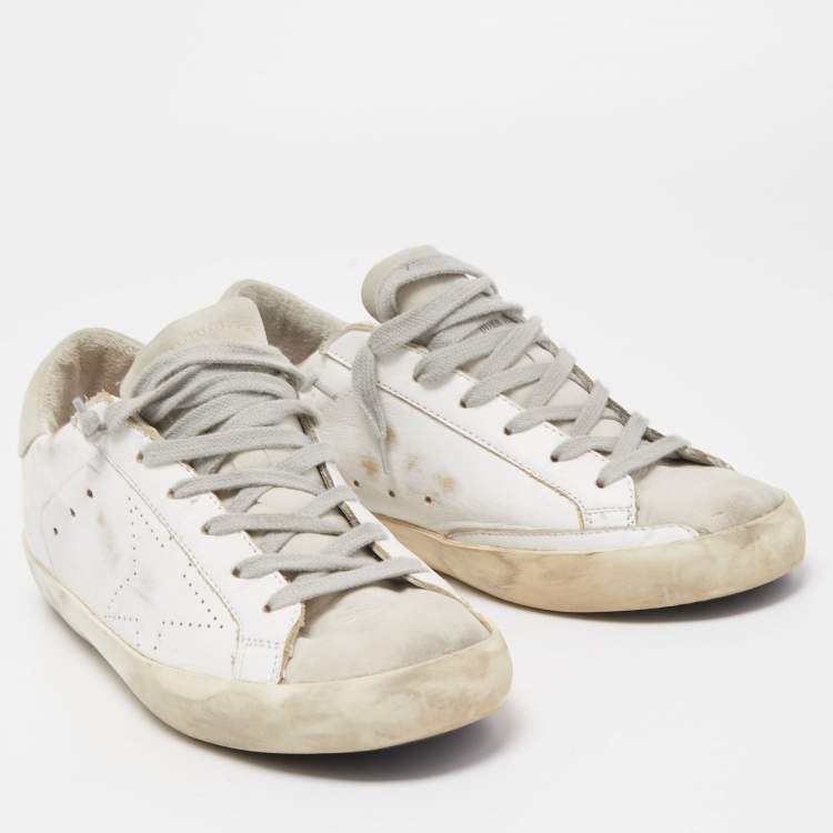 Pre Owned Golden Goose White Leather Superstar Sneakers Size 38