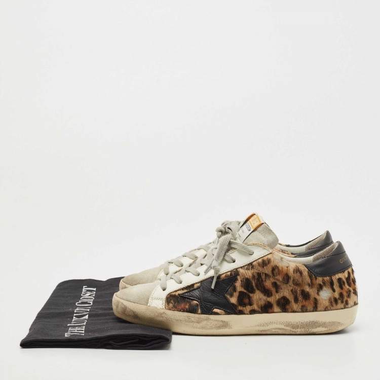 Pre Owned Golden Goose Black/Beige Calf Hair and Leather Superstar Sneakers Size 36