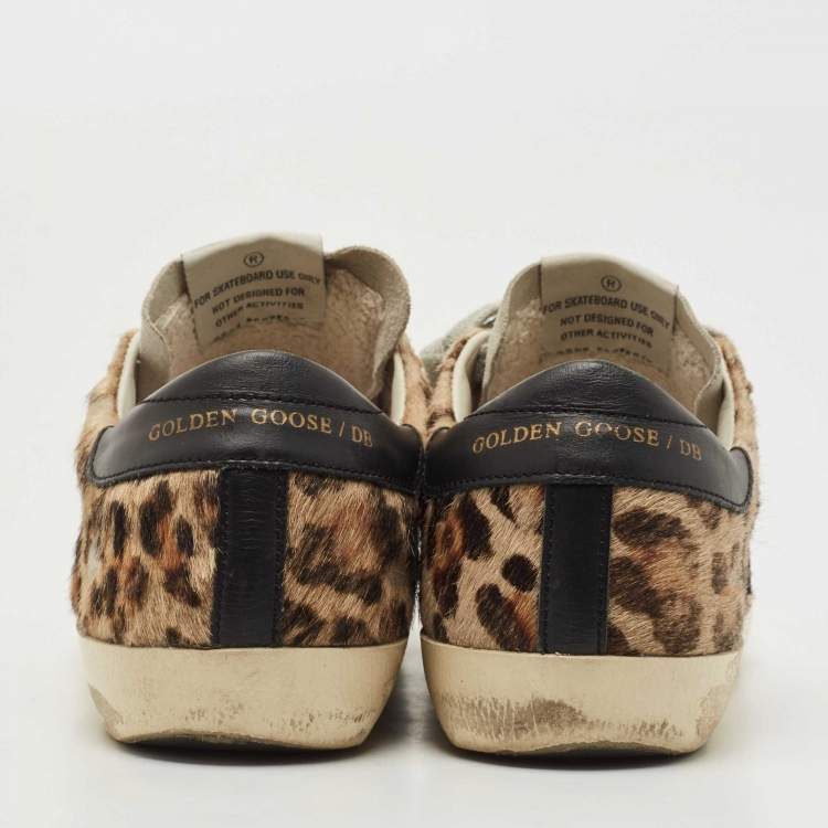 Pre Owned Golden Goose Black/Beige Calf Hair and Leather Superstar Sneakers Size 36