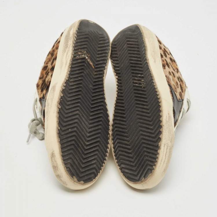 Pre Owned Golden Goose Black/Beige Calf Hair and Leather Superstar Sneakers Size 36