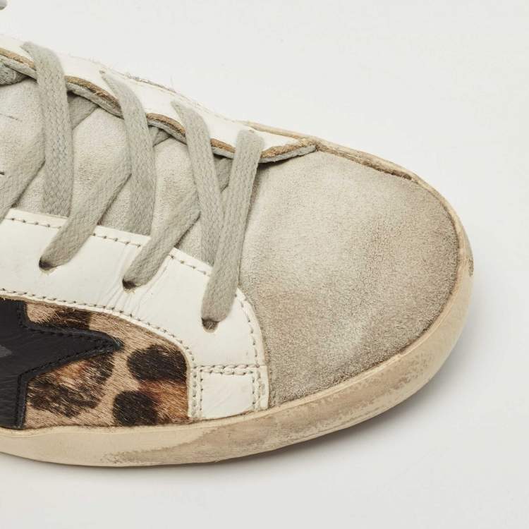 Pre Owned Golden Goose Black/Beige Calf Hair and Leather Superstar Sneakers Size 36