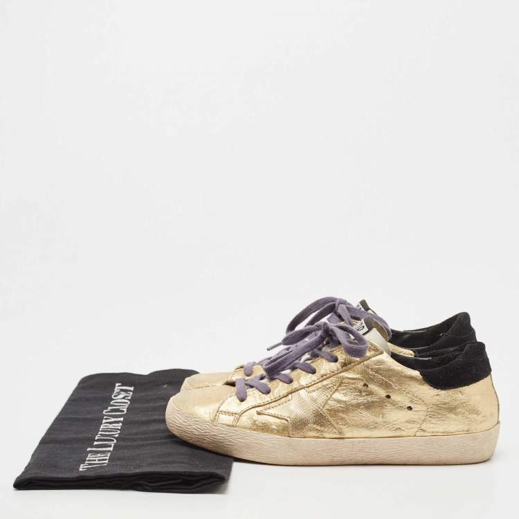Pre Owned Golden Goose Gold Ostrich Embossed Leather Super Star Sneakers Size 35