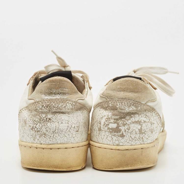 Pre Owned Golden Goose White/Silver Leather Ball star Low Top Sneakers Size 35