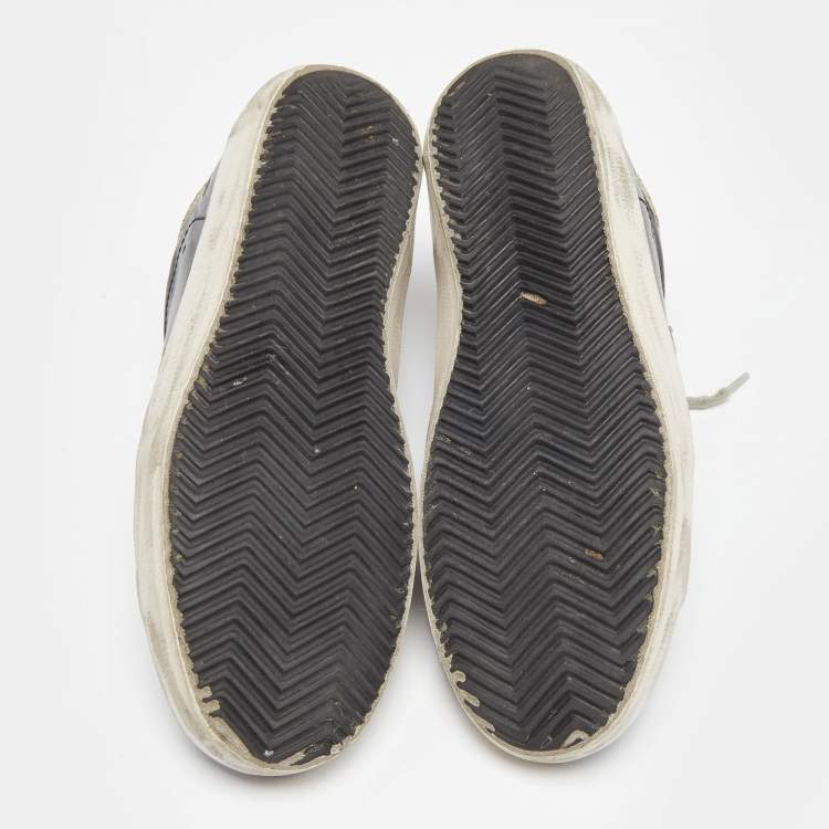 Pre Owned Golden Goose Black/Silver Leather and Coarse Glitter Superstar Low Top Sneakers Size 38