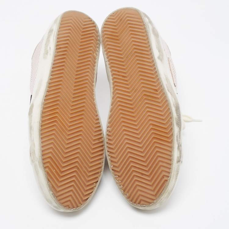 Pre Owned Golden Goose Pink Leather and Woven Fabric Super Star Low Top Sneakers Size 40