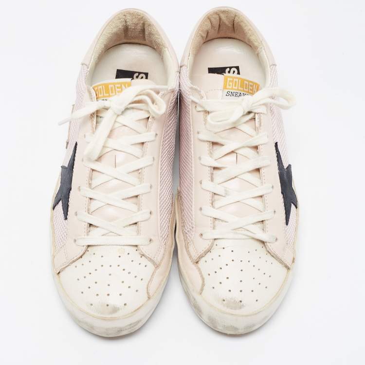 Pre Owned Golden Goose Pink Leather and Woven Fabric Super Star Low Top Sneakers Size 40
