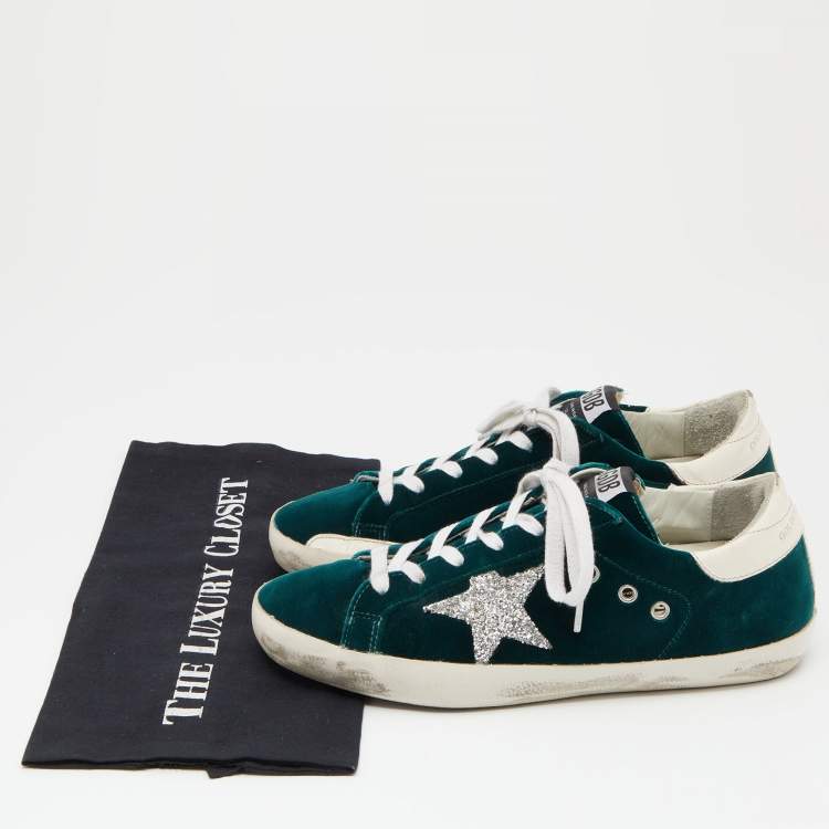 Pre Owned Golden Goose Green Velvet Superstar Sneakers Size 40