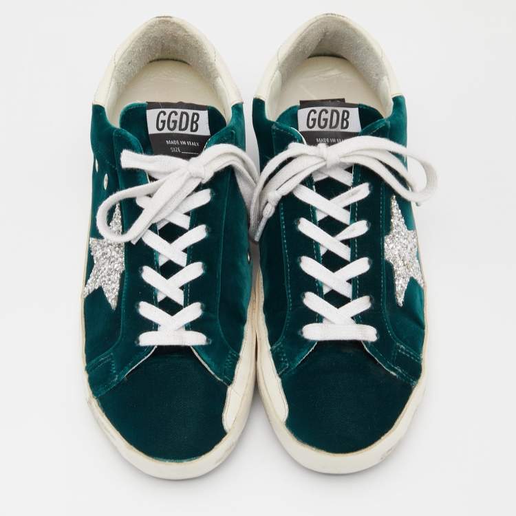 Pre Owned Golden Goose Green Velvet Superstar Sneakers Size 40