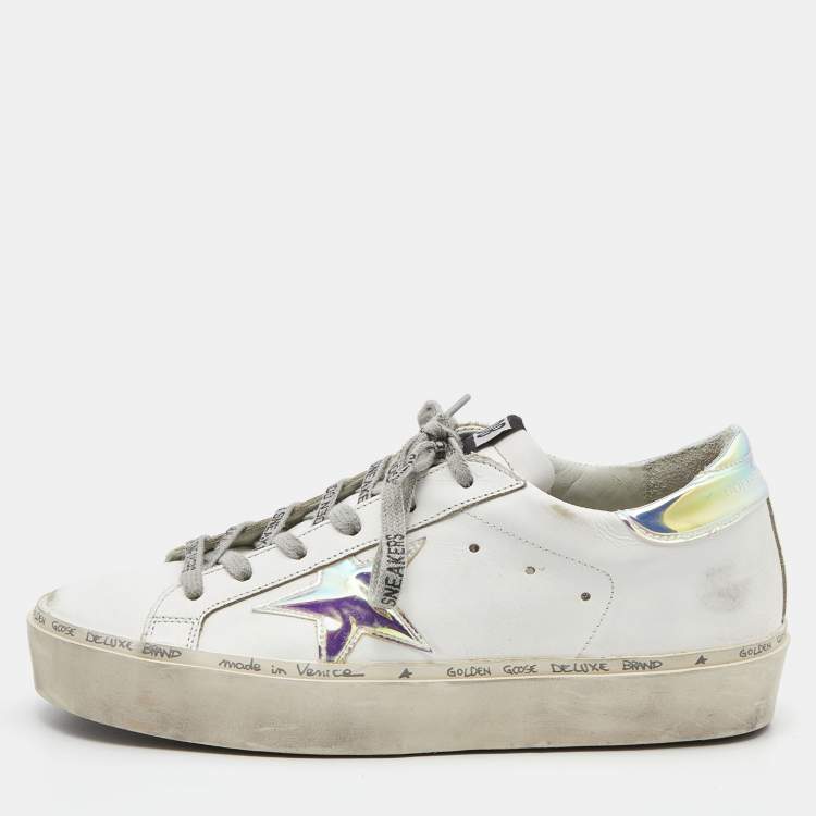 Pre Owned Golden Goose White Leather Hi Star Low Top Sneakers Size 38 