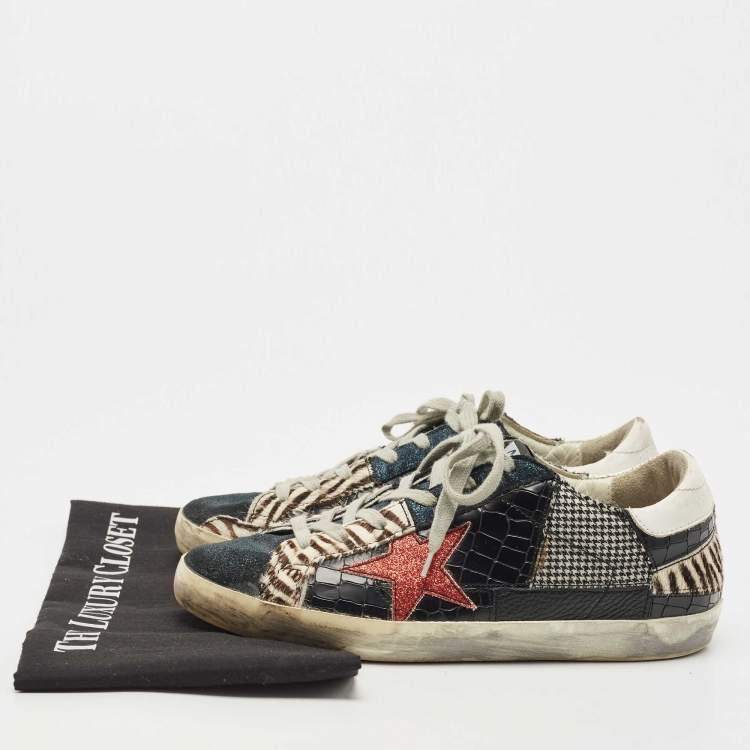 مملوكة مسبقًا Golden Goose Multicolor Calf Hair and Croc Embossed Superstar  Sneakers Size 38