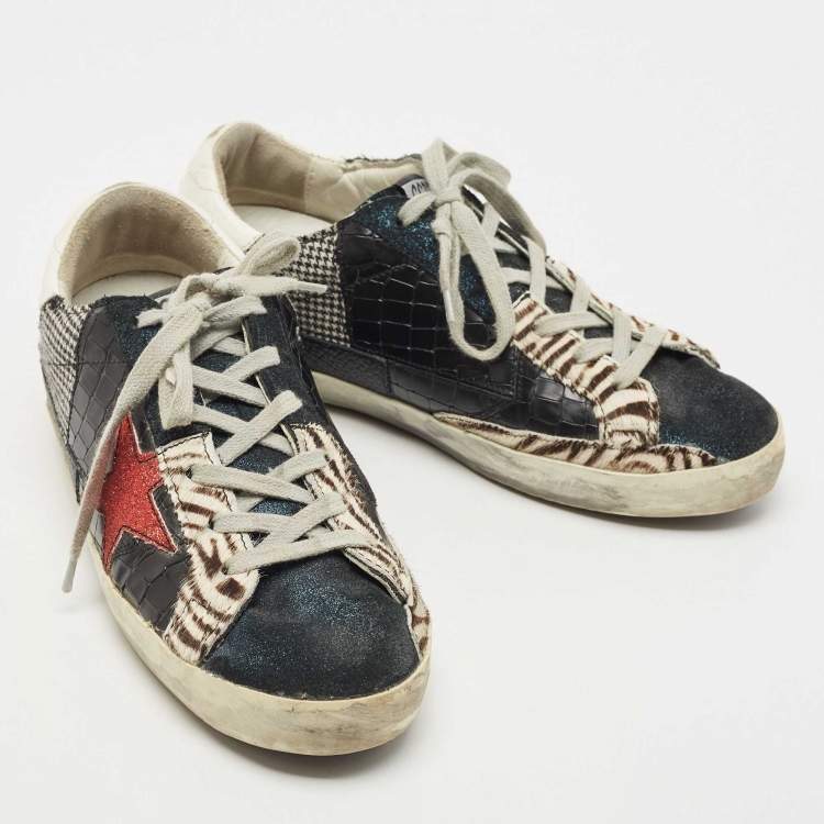 مملوكة مسبقًا Golden Goose Multicolor Calf Hair and Croc Embossed Superstar  Sneakers Size 38