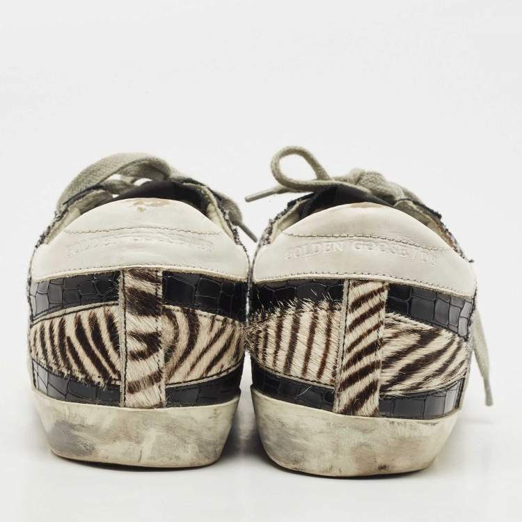 مملوكة مسبقًا Golden Goose Multicolor Calf Hair and Croc Embossed Superstar  Sneakers Size 38