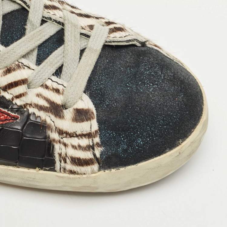 مملوكة مسبقًا Golden Goose Multicolor Calf Hair and Croc Embossed Superstar  Sneakers Size 38