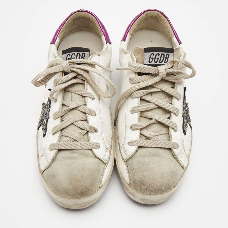 Pre Owned Golden Goose Tricolor Leather and Suede Superstar Sneakers Size 38