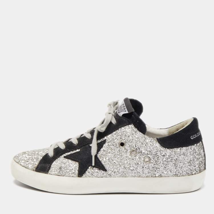 Golden Goose Silver Glitter Leather Superstar Sneakers Size 40 Golden ...