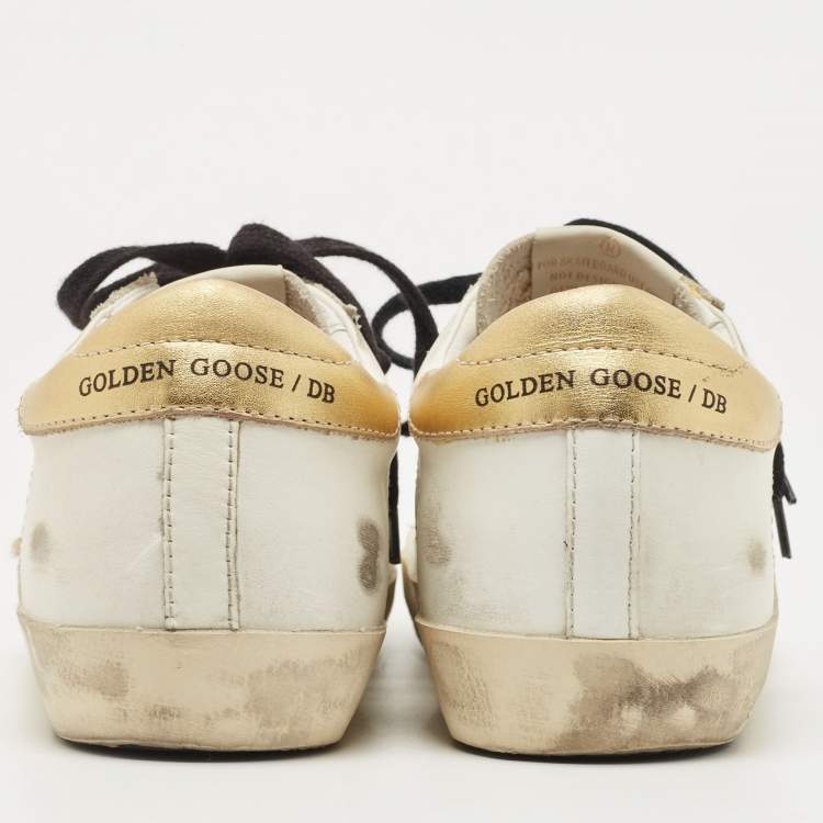 Pre Owned Golden Goose Deluxe Brand White White Metallic/White Leather Tab Leopard Star Superstar Sneakers 38