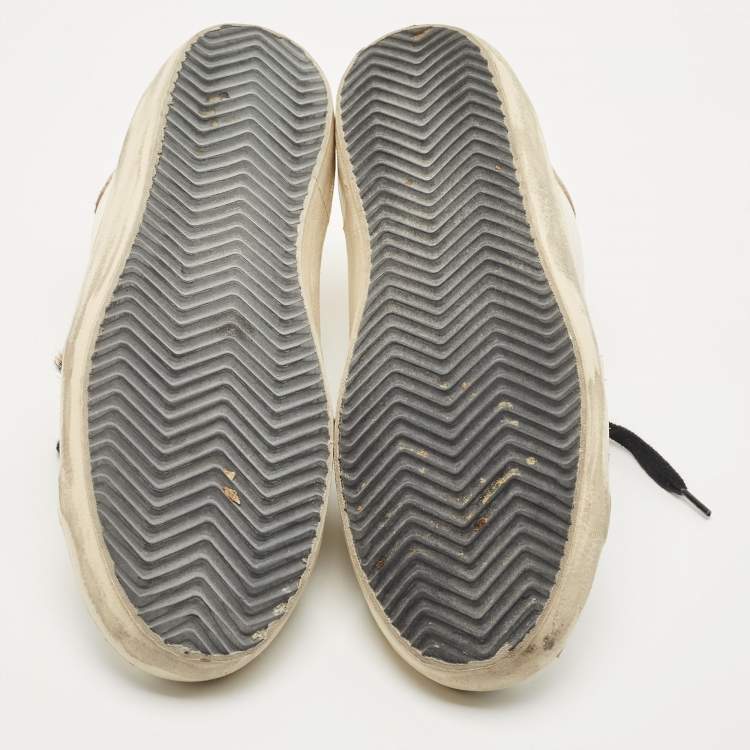 Pre Owned Golden Goose Deluxe Brand White White Metallic/White Leather Tab Leopard Star Superstar Sneakers 38