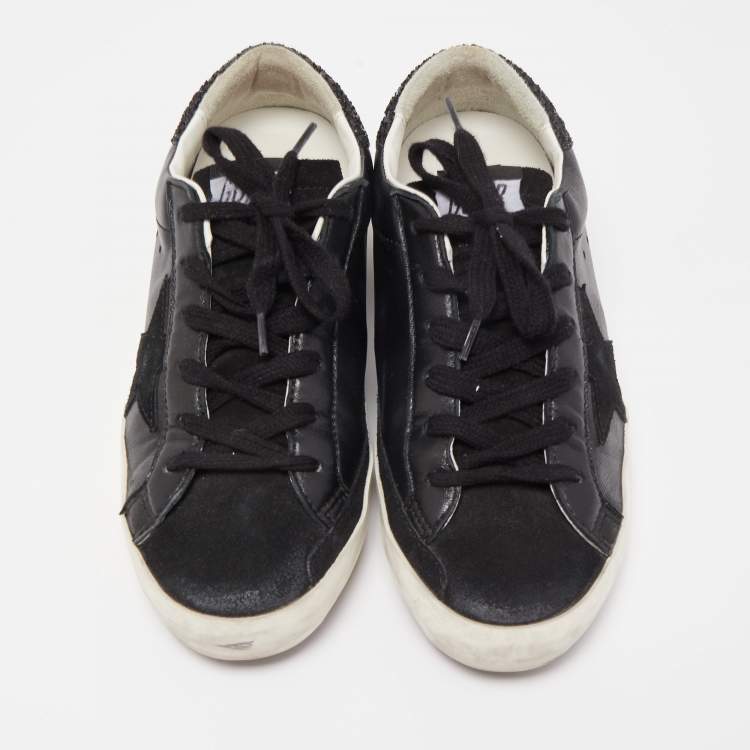 Pre Owned Golden Goose Black Leather and Suede Skate Superstar Sneakers Size 38