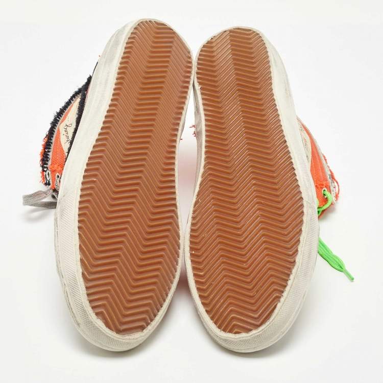 Pre Owned Golden Goose Orange Canvas And Suede Lace Up Classic Sneakers Size 44