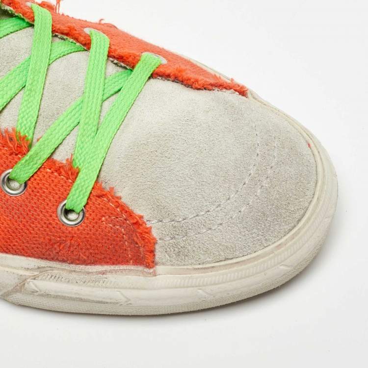 Pre Owned Golden Goose Orange Canvas And Suede Lace Up Classic Sneakers Size 44
