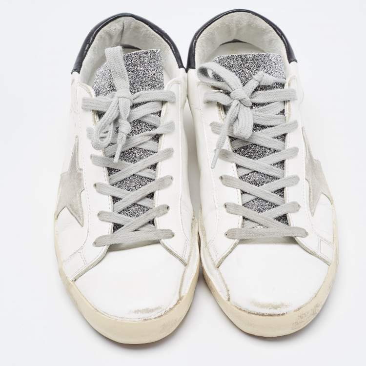 Pre Owned Golden Goose White Leather Superstar Lace Up Sneakers Size 37