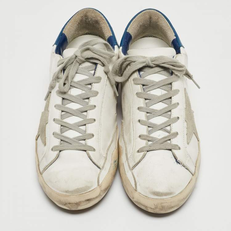 Pre Owned Golden Goose White/Grey Suede and Leather Super Star Sneakers Size 40